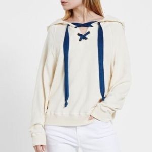 THE GREAT Lace Up Terry Cloth Cotton Sweatshirt Hoodie Oversized